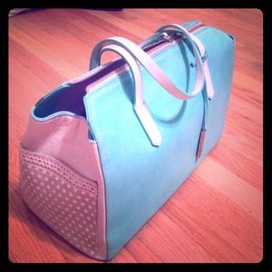 Innue’ Italian Leather Bag, Polka Dot & Seafoam